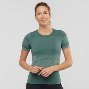 Salomon Essential Move On Seamless T-shirts Grün | 69481-XDNS