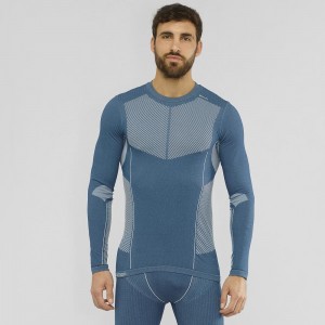 Salomon Primo Warm Seamless Tee M Oberteile Navy | 13408-KHSQ