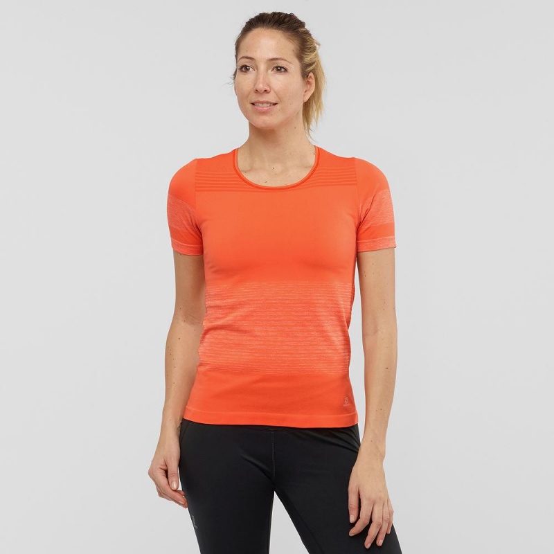 Salomon Essential Move On Seamless T-shirts Orange | 19028-KHTQ