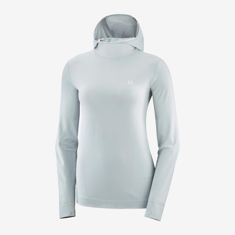 Salomon Essential Seamless Mit Kapuze Langarmhemd Gray | 92734-NYHW