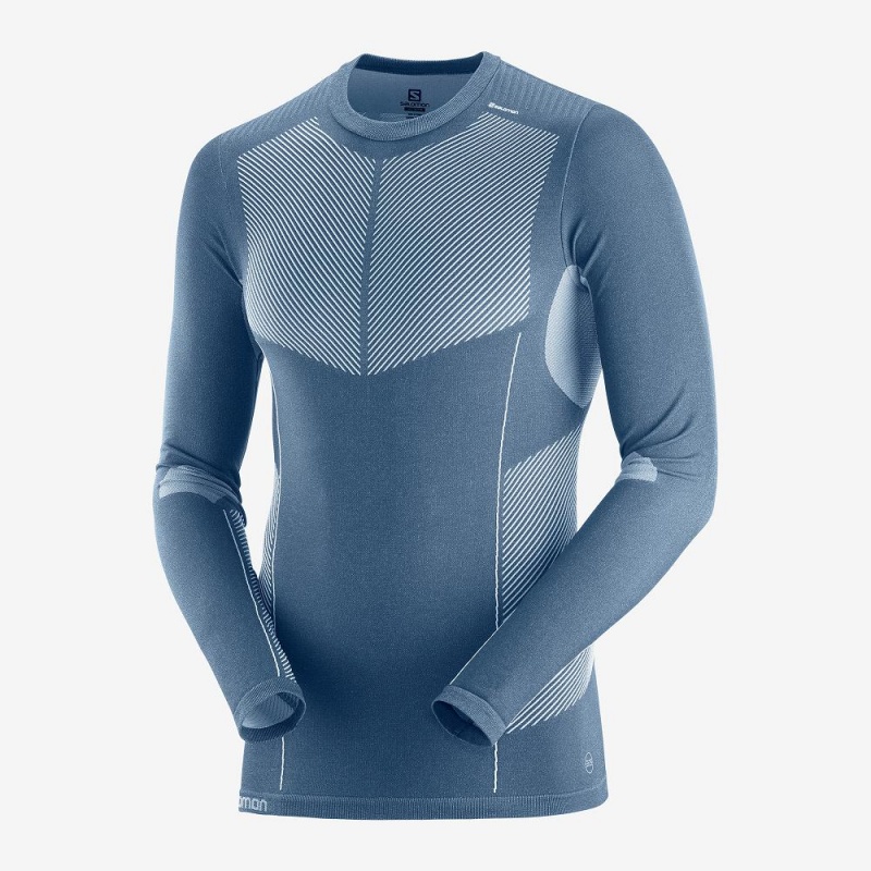 Salomon Primo Warm Seamless Tee M Oberteile Navy | 13408-KHSQ