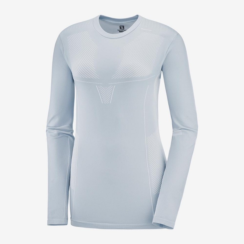 Salomon Primo Warm Seamless Tee W Oberteile Blau | 48931-QABO