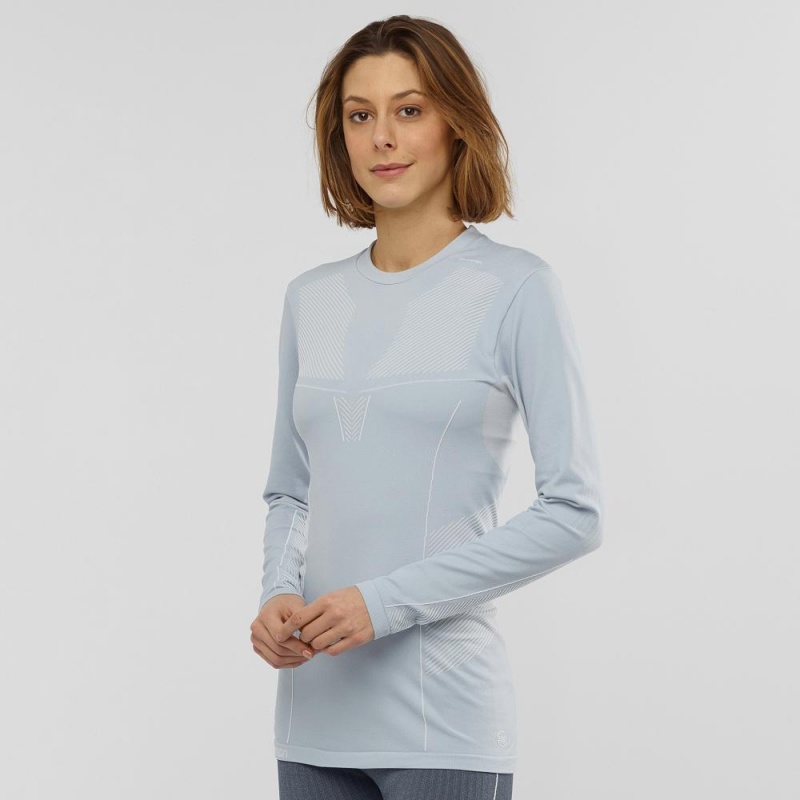 Salomon Primo Warm Seamless Tee W Oberteile Blau | 48931-QABO